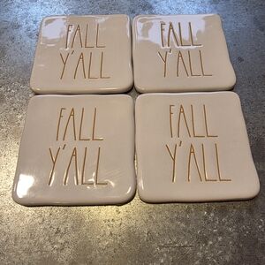 Rae Dunn Fall Y'all Ceramic Coasters - Cream